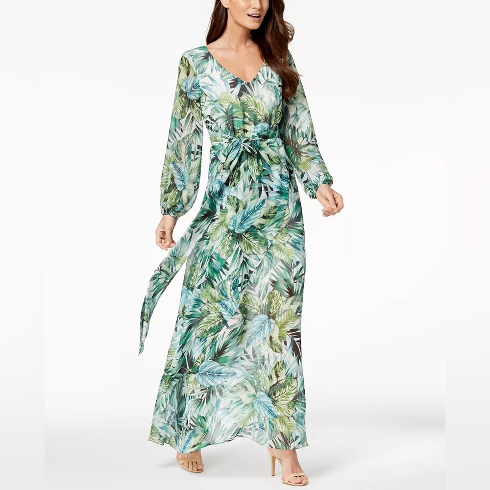NWT NINE WEST Tropical Leaf Print Maxi Dress